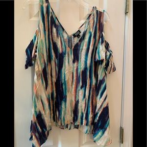 a.n.a Open shoulders tie dye look blue peach aqua